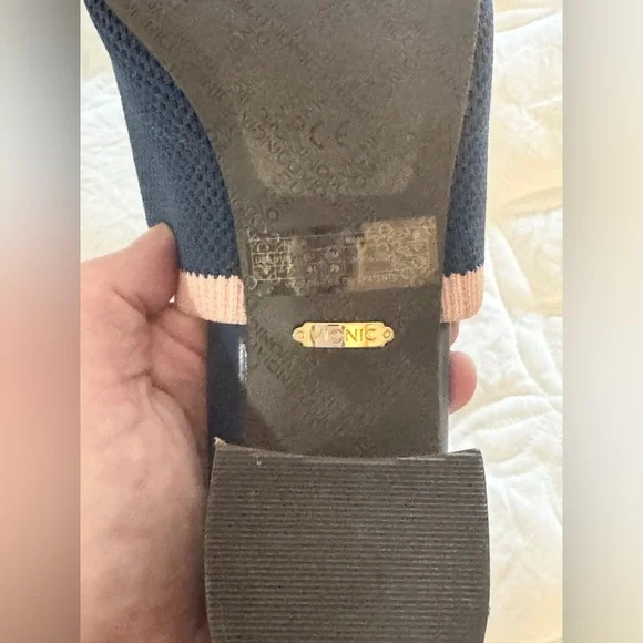 VIONIC Fleur Block Heel Blue w/Pink Trim Mules Knit Upper Slip On Sandals Size 9 - Picture 7 of 7